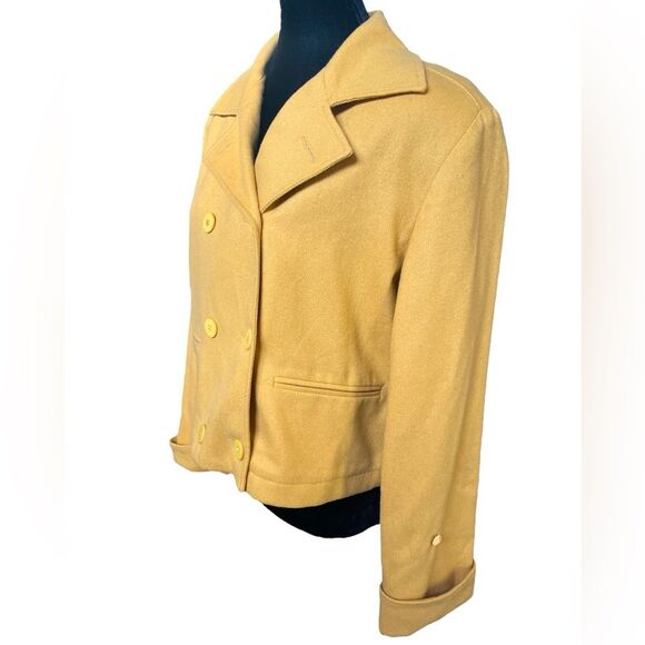 Vintage Wool Cropped Coat Size Medium Yellow Mod Retro Colorful Classic Preppy - Picture 3 of 6